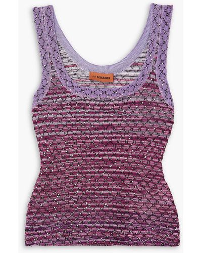 Missoni Embellished Crochet-knit Tank - Purple