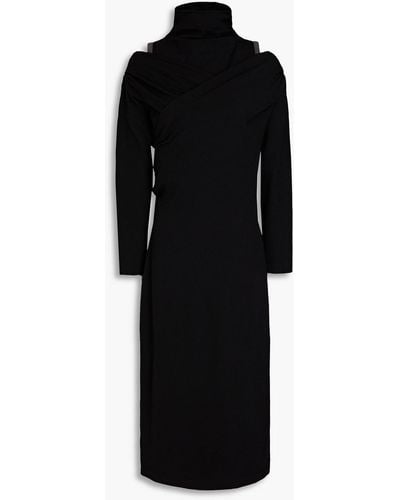 Brunello Cucinelli Cutout Bead-embellished Wool-blend Jersey Midi Dress - Black