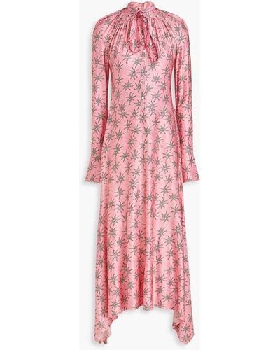 Rabanne Tie-neck Printed Satin-jersey Midi Dress - Pink