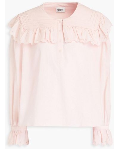 Claudie Pierlot Ruffled Broderie Anglaise Cotton Top - Pink