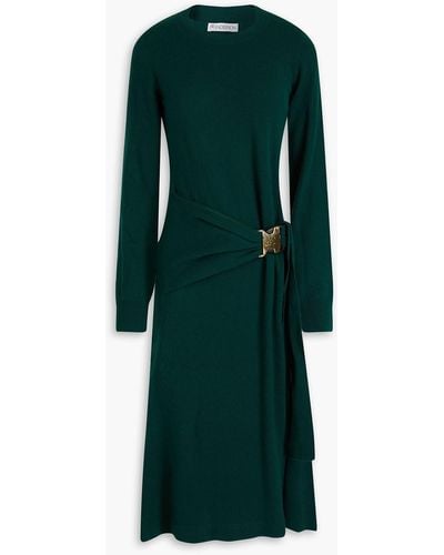 JW Anderson Buckle-detailed Wool Midi Dress - Green