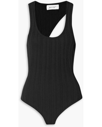 The Line By K Isaura Open-back Ribbed-knit Bodysuit - Black