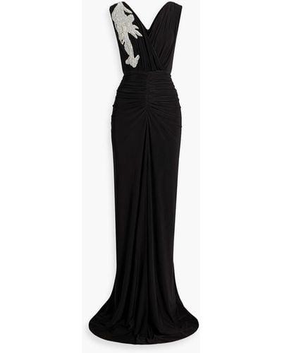 Rhea Costa Bead-embellished Ruched Jersey Gown - Black