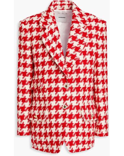 Sandro Floriane Houndstooth Cotton-blend Tweed Blazer - Red
