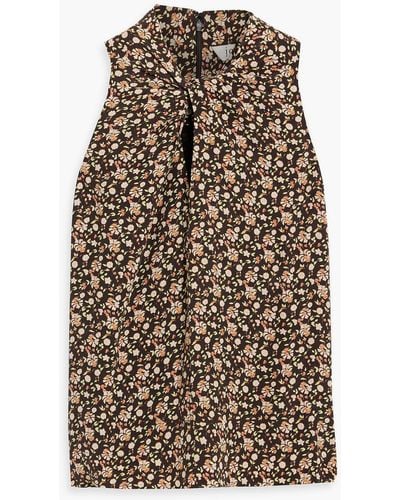 Joie Maraloma Twist-front Floral-print Silk Top - Brown