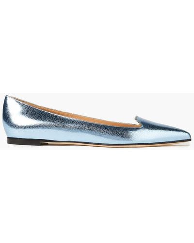 Sergio Rossi Metallic Cracked-leather Point-toe Flats - Blue