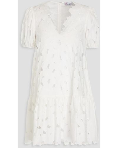 RED Valentino Embroidered Cutout Cotton-blend Poplin Mini Dress - White