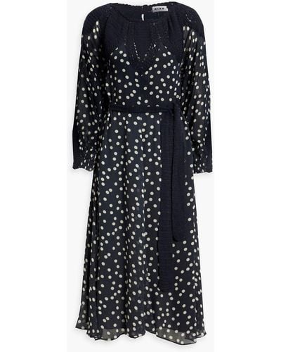 RIXO London Irene Crochet-paneled Polka-dot Crepe De Chine Midi Dress - Black