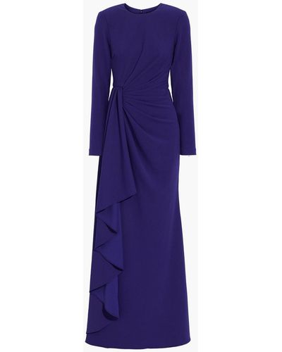 Badgley Mischka Draped Pleated Stretch-crepe Gown - Purple