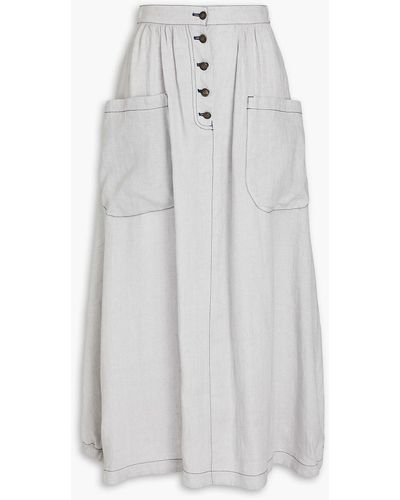 Emporio Armani Topstitched Linen Maxi Skirt - White