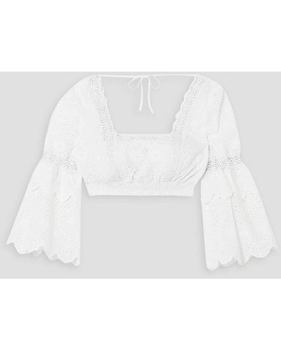 Charo Ruiz Hadi Cropped Broderie Anglaise Cotton-blend Top - White