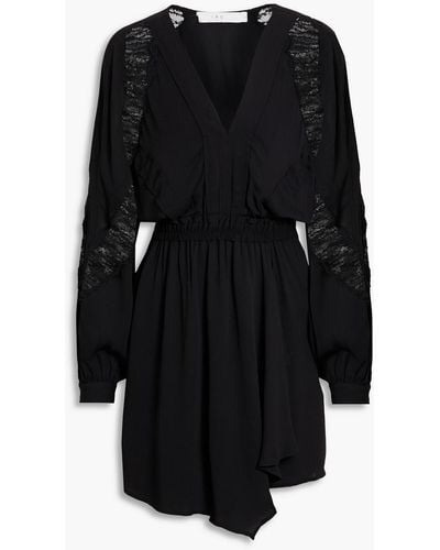 IRO Furia Lace-paneled Ruffled Crepe Mini Dress - Black