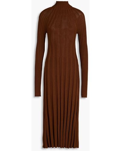 LVIR Ribbed-knit Turtleneck Midi Dress - Brown