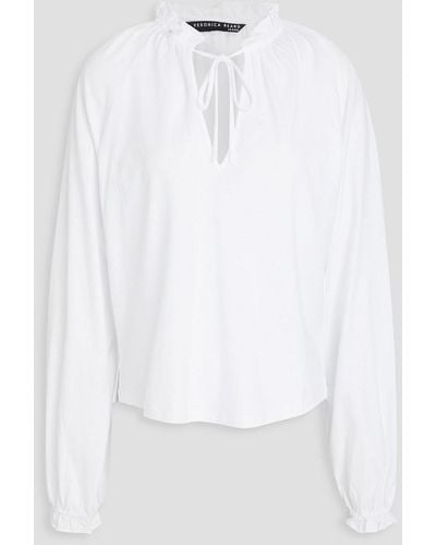 Veronica Beard Pussy-bow Gathered Pima Cotton-jersey Top - White