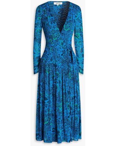 Diane von Furstenberg Midi-wickelkleid aus tüll mit print - Blau