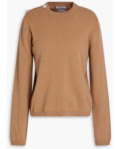 Ganni Button-embellished Cashmere Sweater - Brown