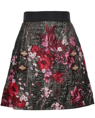 Dolce & Gabbana Button-embellished brocade mini skirt - Rot
