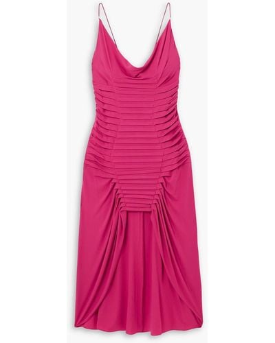 Dion Lee Ventral Asymmetric Pintucked Draped Jersey Dress - Pink