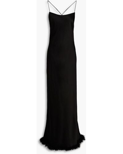 Simon Miller Kizo Feather-embellished Satin Maxi Slip Dress - Black