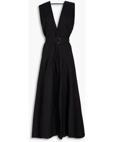 Brunello Cucinelli Belted Taffeta And Cotton-blend Poplin Maxi Dress - Black