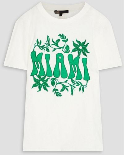 Maje Embroidered Cotton-jersey T-shirt - Green