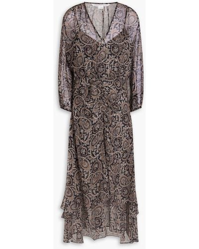 Veronica Beard Quinlan Paisley-print Silk-georgette Midi Dress - Brown