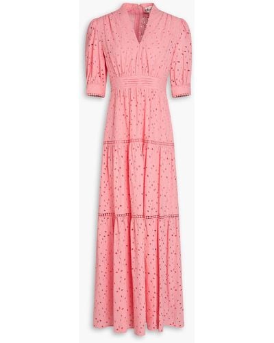Diane von Furstenberg Olivier Tiered Broderie Anglaise Cotton Maxi Dress - Pink