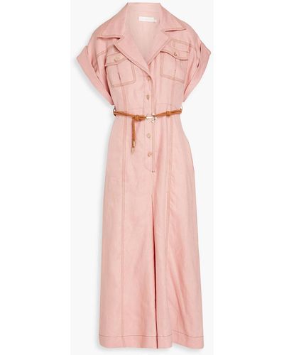 Zimmermann Cropped Belted Linen Wide-leg Jumpsuit - Pink