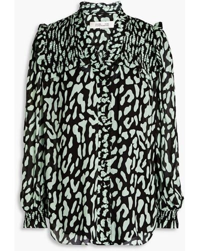 Diane von Furstenberg Gian carlo bluse aus georgette mit leopardenprint und raffung - Schwarz
