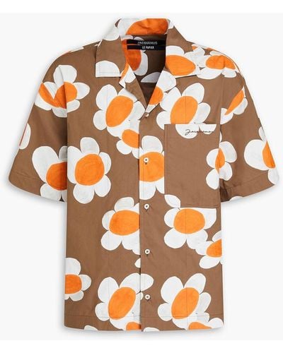 Jacquemus Jean Embroidered Floral-print Cotton-poplin Shirt - Orange