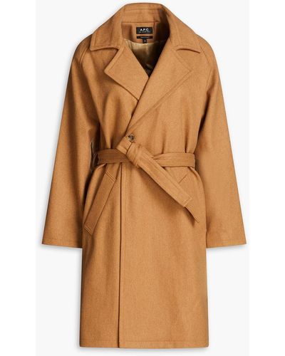 A.P.C. Belted Wool-blend Felt Coat - Brown