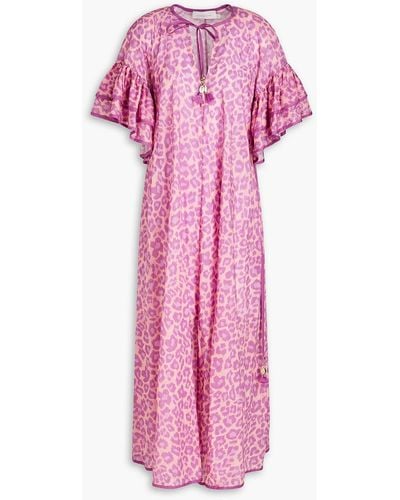 Zimmermann Ruffled Leopard-print Cotton Midi Dress - Pink