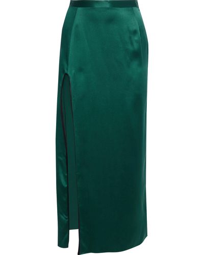 Fleur du Mal Split-front Silk-satin Maxi Skirt Emerald - Green