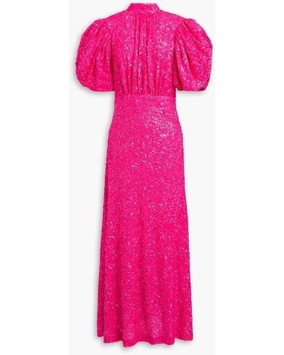 ROTATE BIRGER CHRISTENSEN Cutout Sequined Mesh Midi Dress - Pink