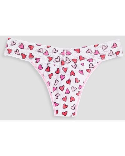 Hanky Panky Printed Stretch-lace Mid-rise Thong - Pink