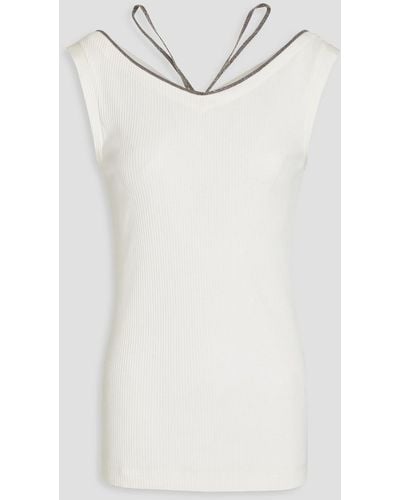Brunello Cucinelli Bead-embellished Cotton-jersey Top - White
