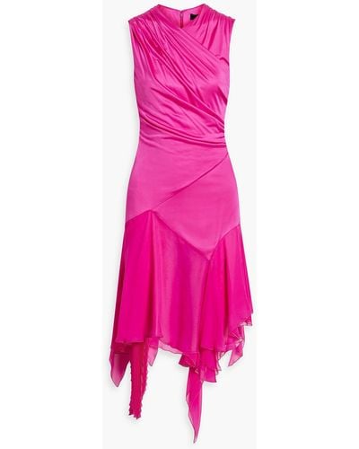 Versace Chiffon-paneled Draped Jersey Midi Dress - Pink