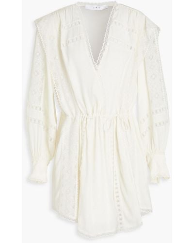 IRO Cassie Wrap-effect Guipure Lace-paneled Crepe Mini Dress - White