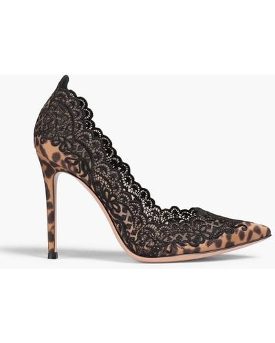 Gianvito Rossi Evie Lace-paneled Leopard-print Satin Court Shoes - Multicolour