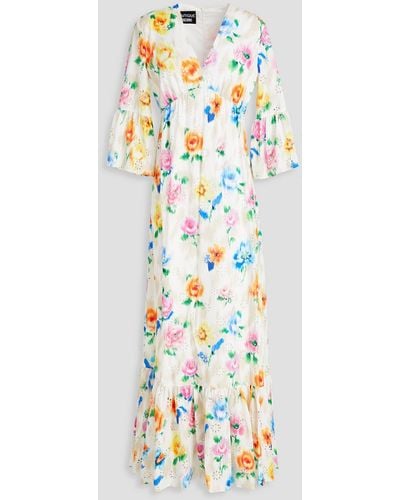 Boutique Moschino Floral-print Broderie Anglaise Cotton Maxi Dress - White