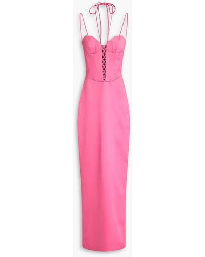 Rasario Lace-up Twill Maxi Dress - Pink