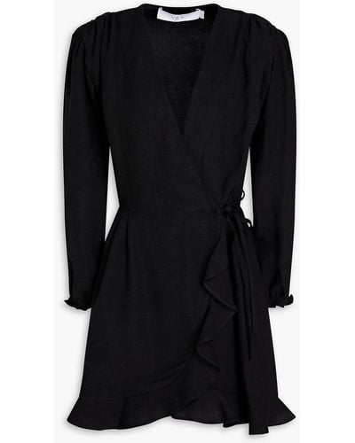 IRO Loomy Ruffled Tm And Linen-blend Mini Wrap Dress - Black