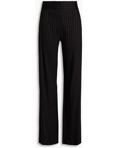 Galvan London Pinstriped Linen-blend Flared Trousers - Black