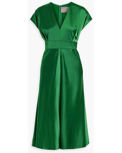 Lela Rose Pleated Satin-crepe Midi Dress - Green