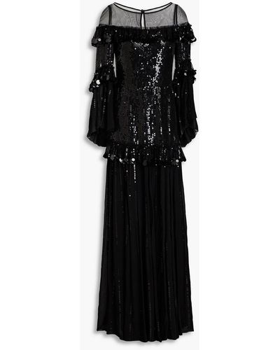 Temperley London Sylvan Gathered Sequined Tulle Maxi Dress - Black