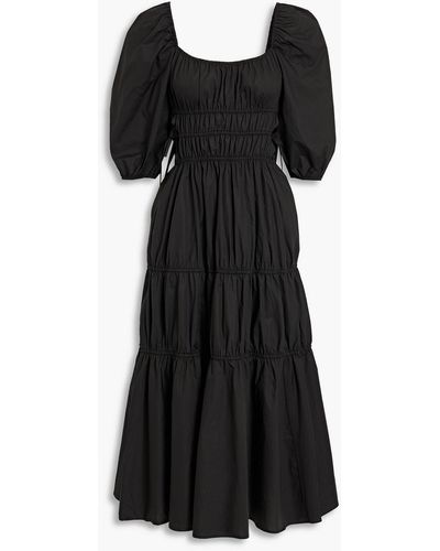 Nicholas Henna Cutout Tiered Cotton-poplin Midi Dress - Black