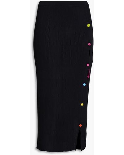 Versace Embellished Ribbed-knit Midi Pencil Skirt - Black
