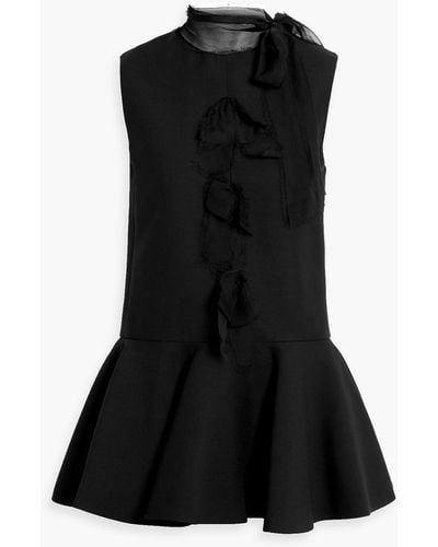Valentino Garavani Fluted Chiffon-trimmed Wool And Silk-blend Mini Dress - Black