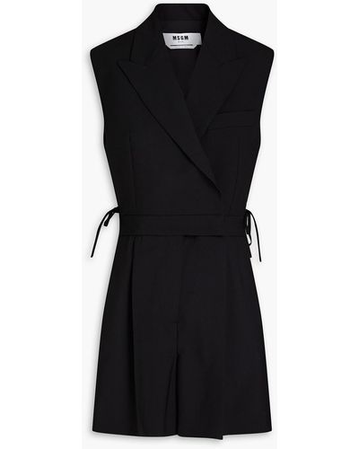 MSGM Wrap-effect Cutout Stretch-wool Crepe Playsuit - Black