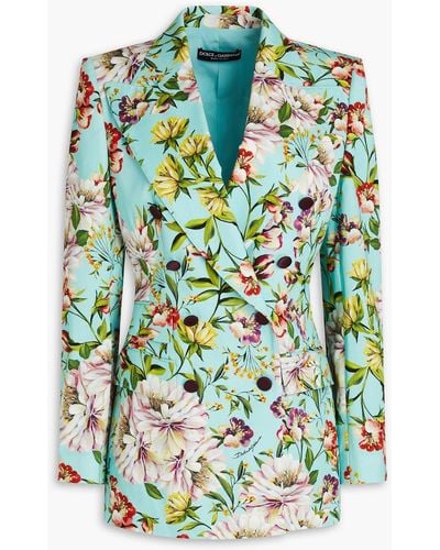 Dolce & Gabbana Blazer aus twill aus stretch-baumwolle mit floralem print - Blau